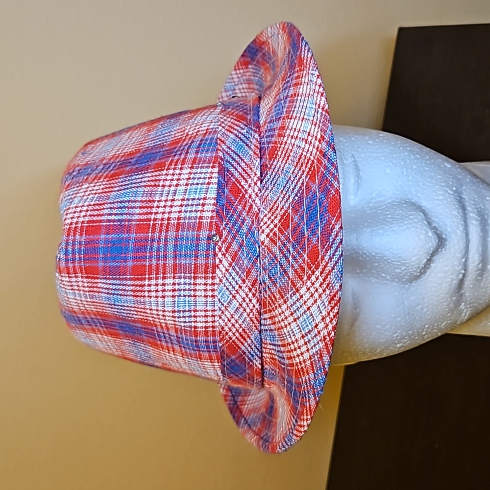 PATRIOTIC FEDORA TRILBY FLASHING LIGHT UP PLAID HAT RED BLUE 4TH JULY